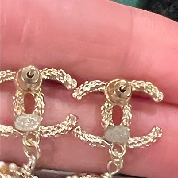 CHANEL Gold-Tone Double C Drop Earrings with Multicolor Enamel and Pearl Accents - Picture 13 of 15